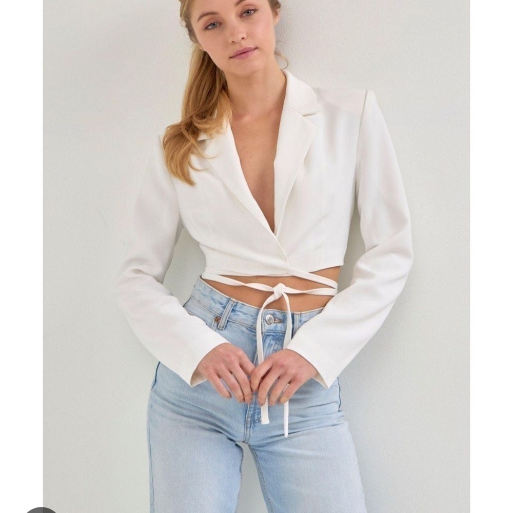 GREY LAB CROPPED BLAZER WITH TIE DETAIL white - Picture 4 of 11